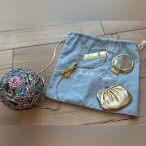 Judith Lieber round purse with mirror, comb, mini purse inside